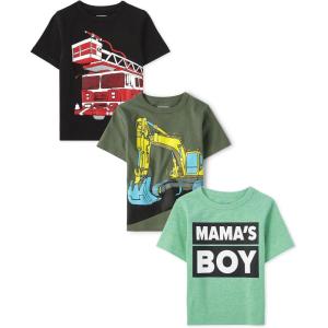 imageThe Childrens Place Baby and Toddler Boys Vehicle Short Sleeve Graphic TShirts MultipackConstructionMamas BoyFire Truck