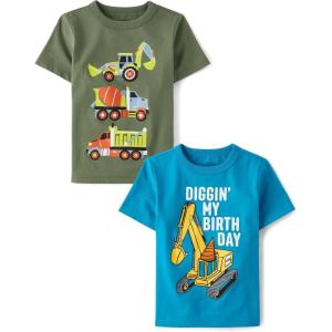 imageThe Childrens Place Baby and Toddler Boys Vehicle Short Sleeve Graphic TShirts MultipackDiggin My BirthdayConstruction