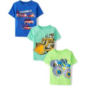 imageThe Childrens Place Baby and Toddler Boys Vehicle Short Sleeve Graphic TShirts MultipackTruckMonster TruckFire Vehicles