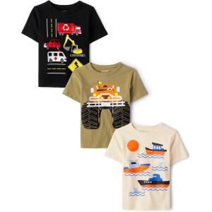 imageThe Childrens Place Baby and Toddler Boys Vehicle Short Sleeve Graphic TShirts MultipackVechiclesTruckBoats 3pack