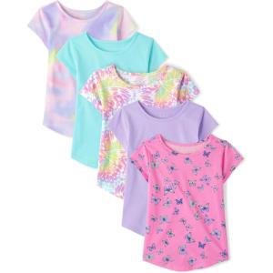 imageThe Childrens Place Girls Short Sleeve Knit TShirtButterfliesTie DyeSolids 5pack