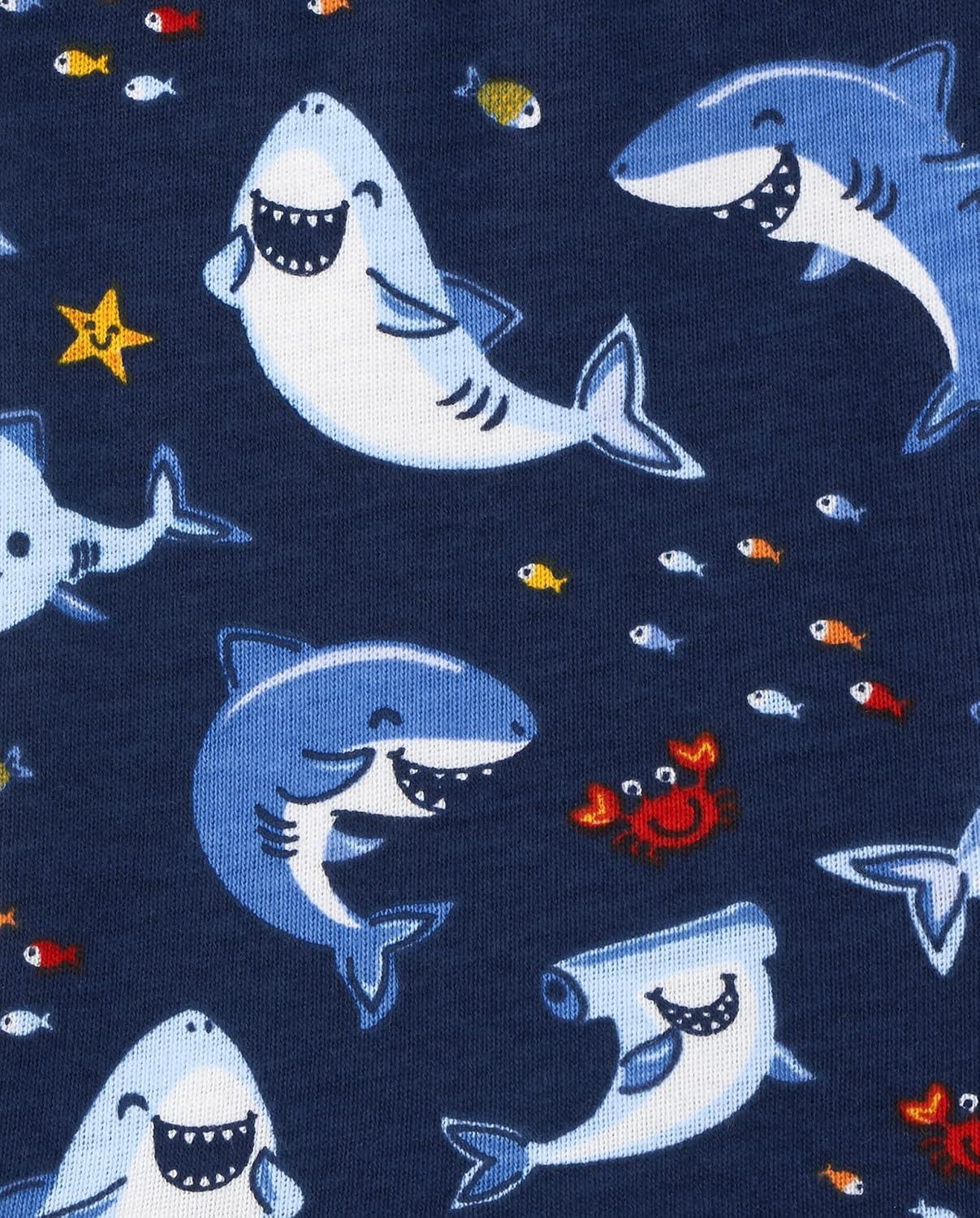 imageThe Childrens Place BabyBoys and Toddler Snug Fit 100 Cotton Short Sleeve Top and Shorts 2Piece Pajama SetJawsome Sharks