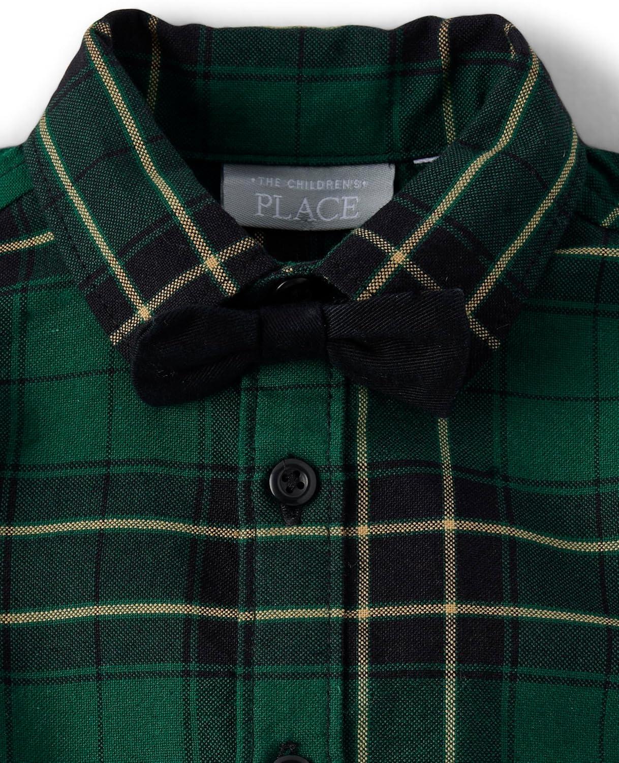imageThe Childrens Place babyboys And Newborn Button Down Shirt and Pants 2 Piece OutfitGreen Plaid Set