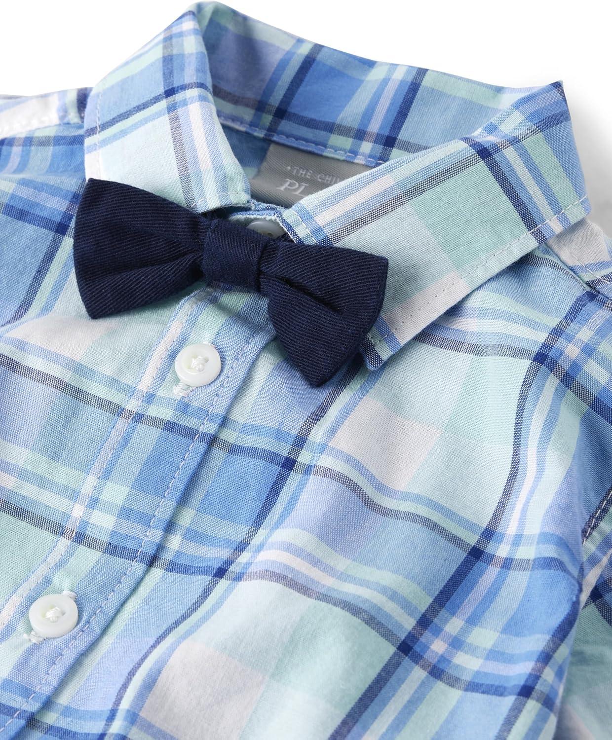 imageThe Childrens Place babyboys And Newborn Button Down Shirt and Pants 2 Piece OutfitMellow Aqua Set