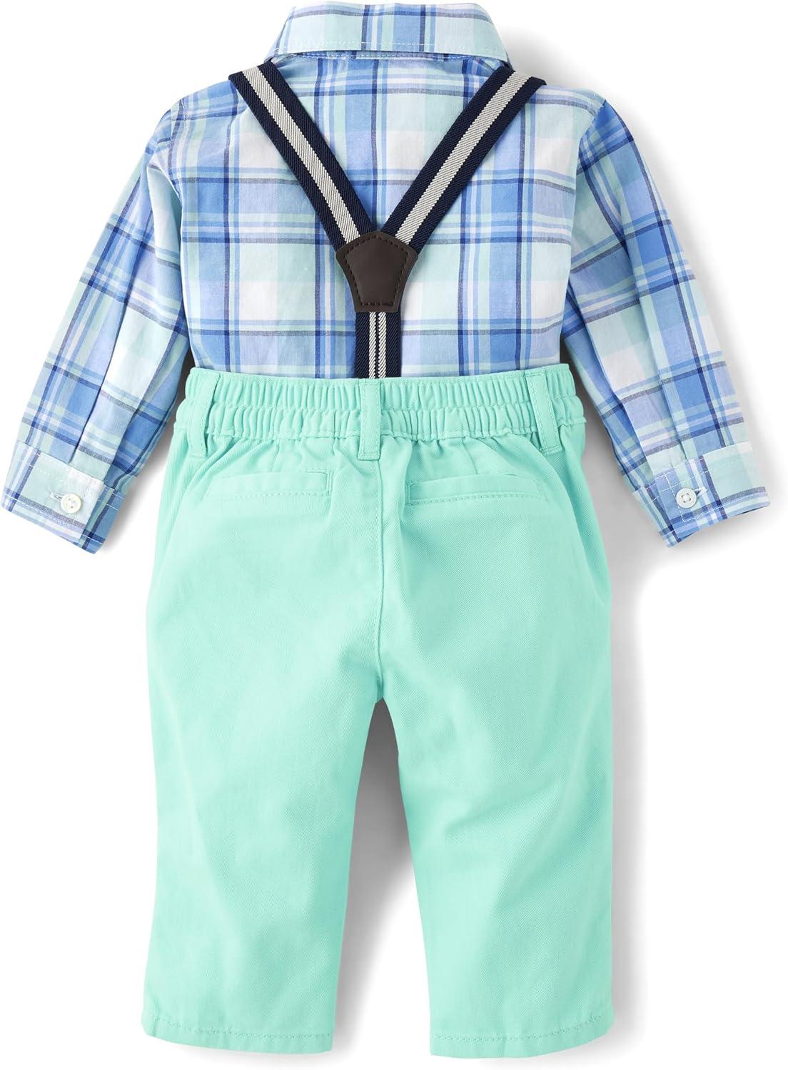 imageThe Childrens Place babyboys And Newborn Button Down Shirt and Pants 2 Piece OutfitMellow Aqua Set