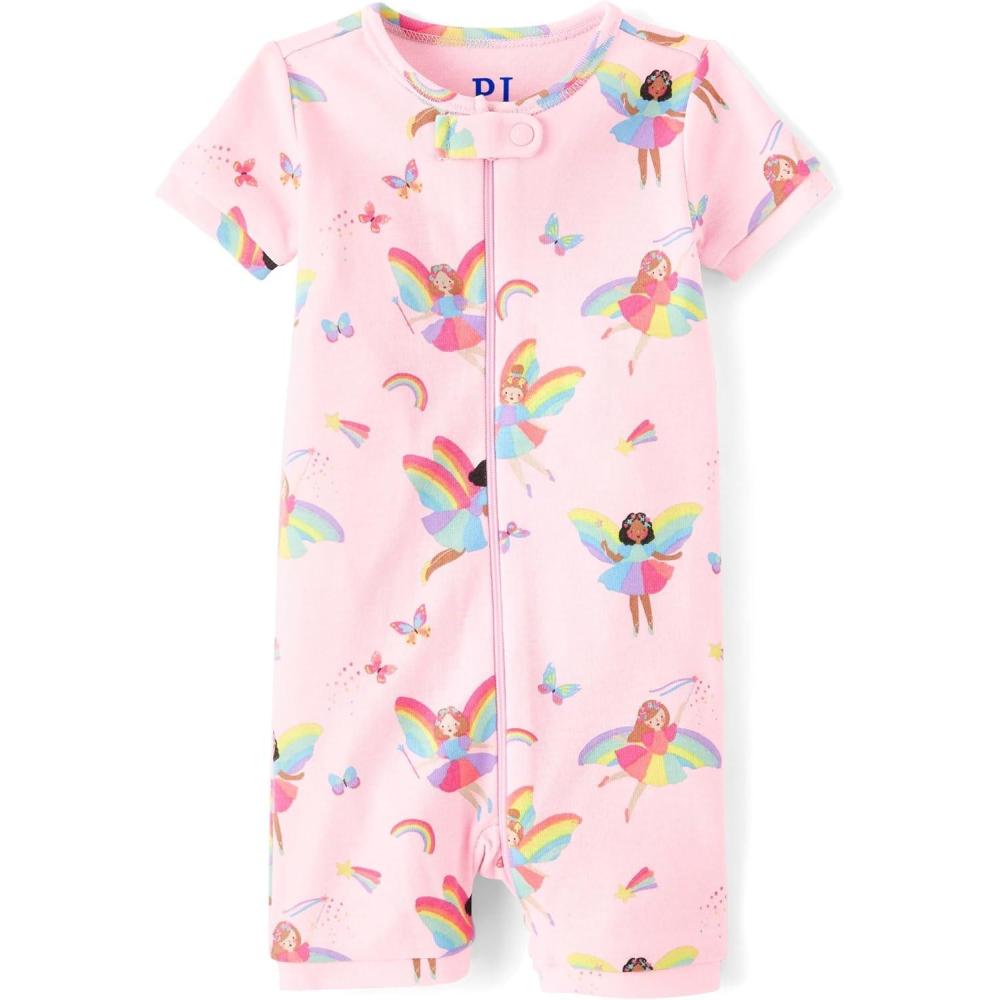 imageThe Childrens Place Baby Girls and Newborn 100 Cotton Short Sleeve Zip Front One Piece Footless PajamasRainbow Fairies