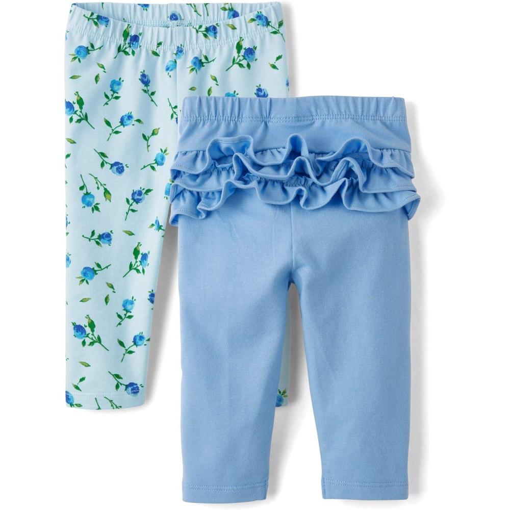 imageThe Childrens Place Baby Girls and Newborn Pull on PantsBlue FloralBlue Ruffle 2pack