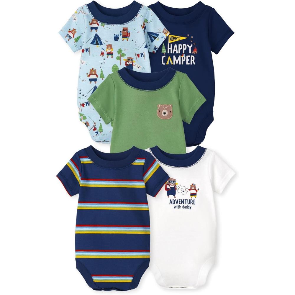 imageThe Childrens Place babyboys And Newborn Short Sleeve Bodysuits MultipacksCamper 5pack