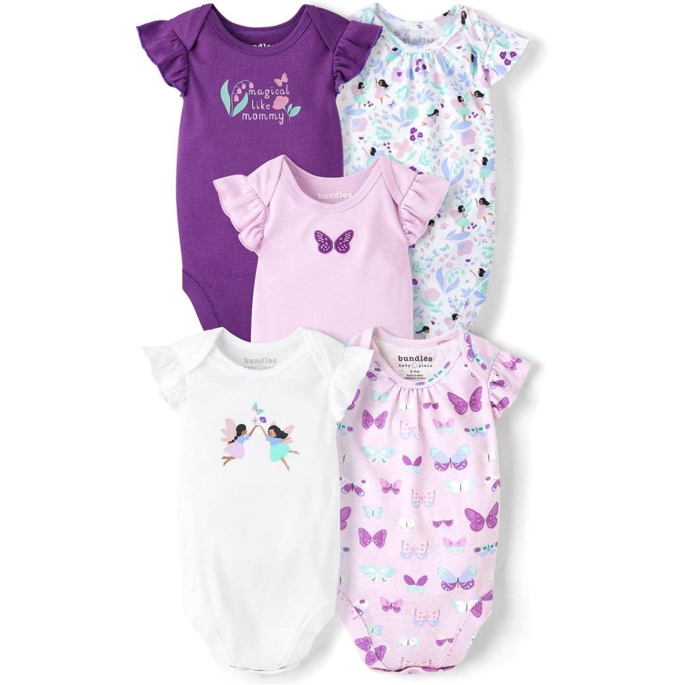 imageThe Childrens Place babyboys And Newborn Short Sleeve Bodysuits MultipacksFairy 5pack