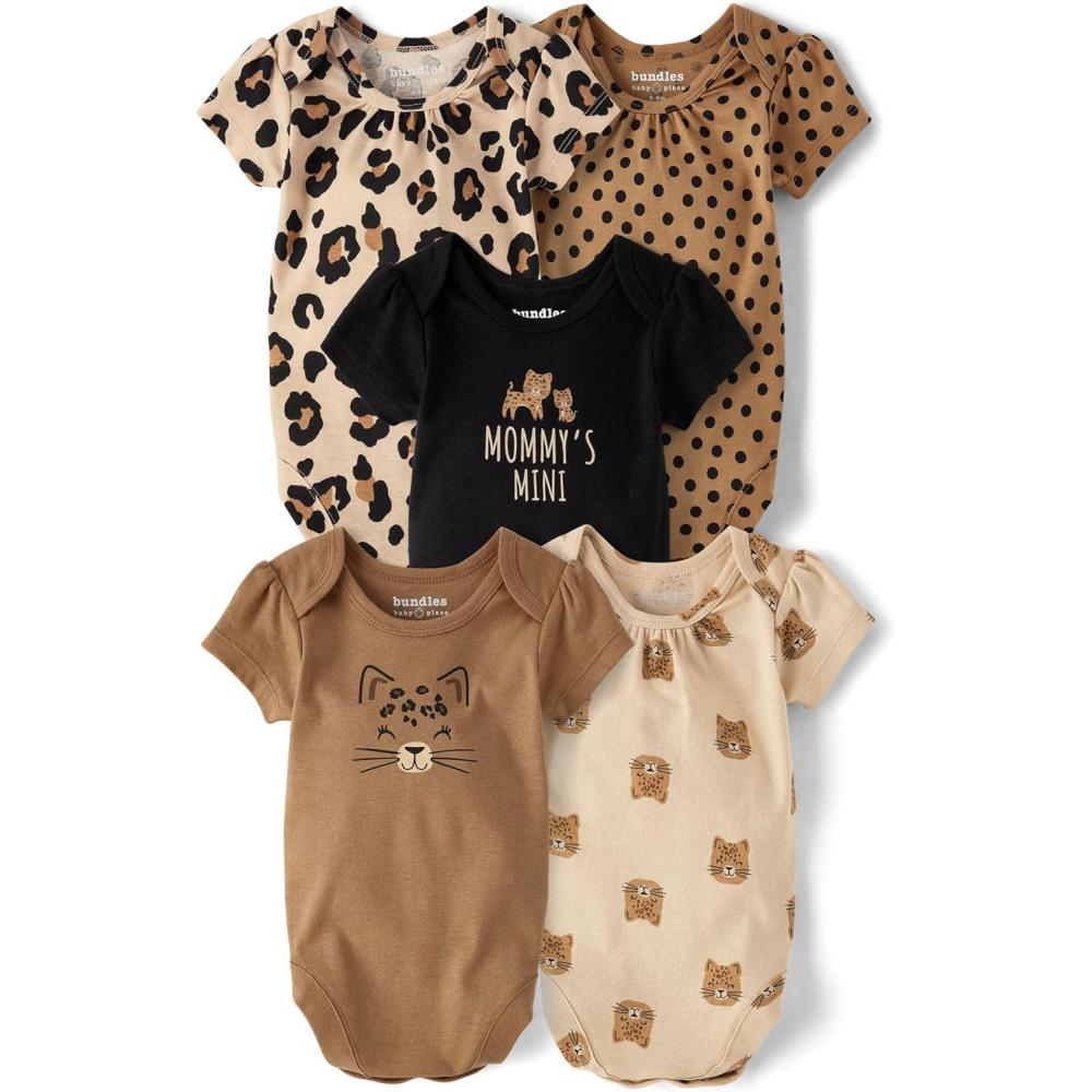 imageThe Childrens Place babyboys And Newborn Short Sleeve Bodysuits MultipacksLeopard 5pack