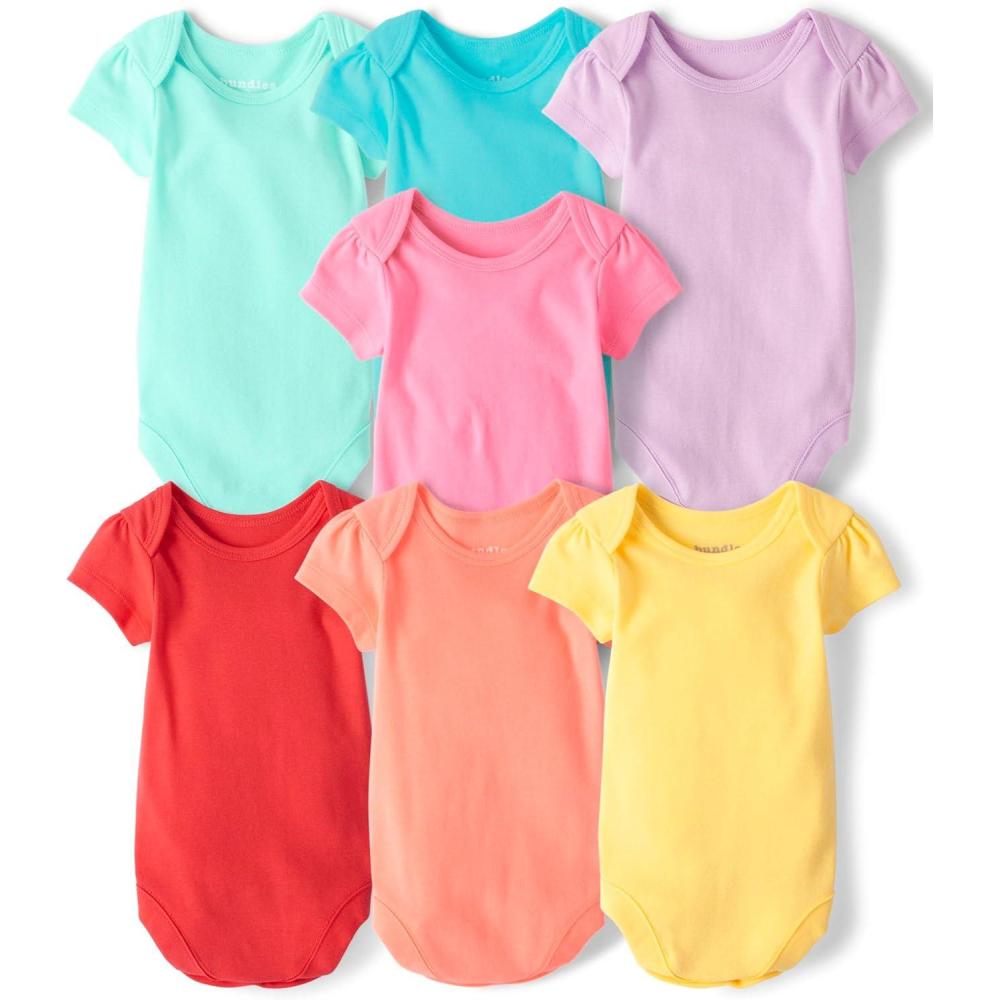 imageThe Childrens Place babyboys And Newborn Short Sleeve Bodysuits MultipacksPastel 7pack