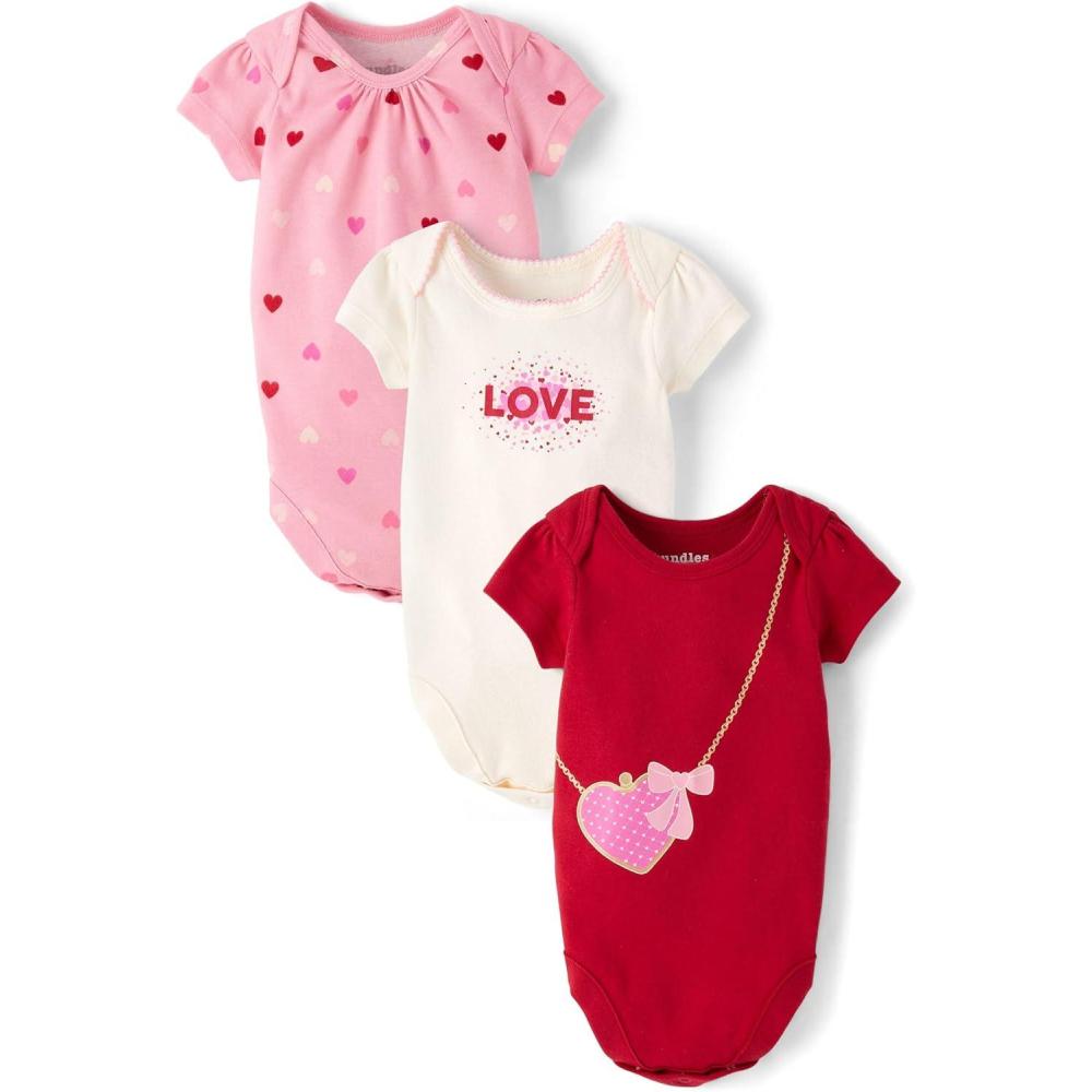 imageThe Childrens Place babyboys And Newborn Short Sleeve Bodysuits MultipacksPink Vday 3pack