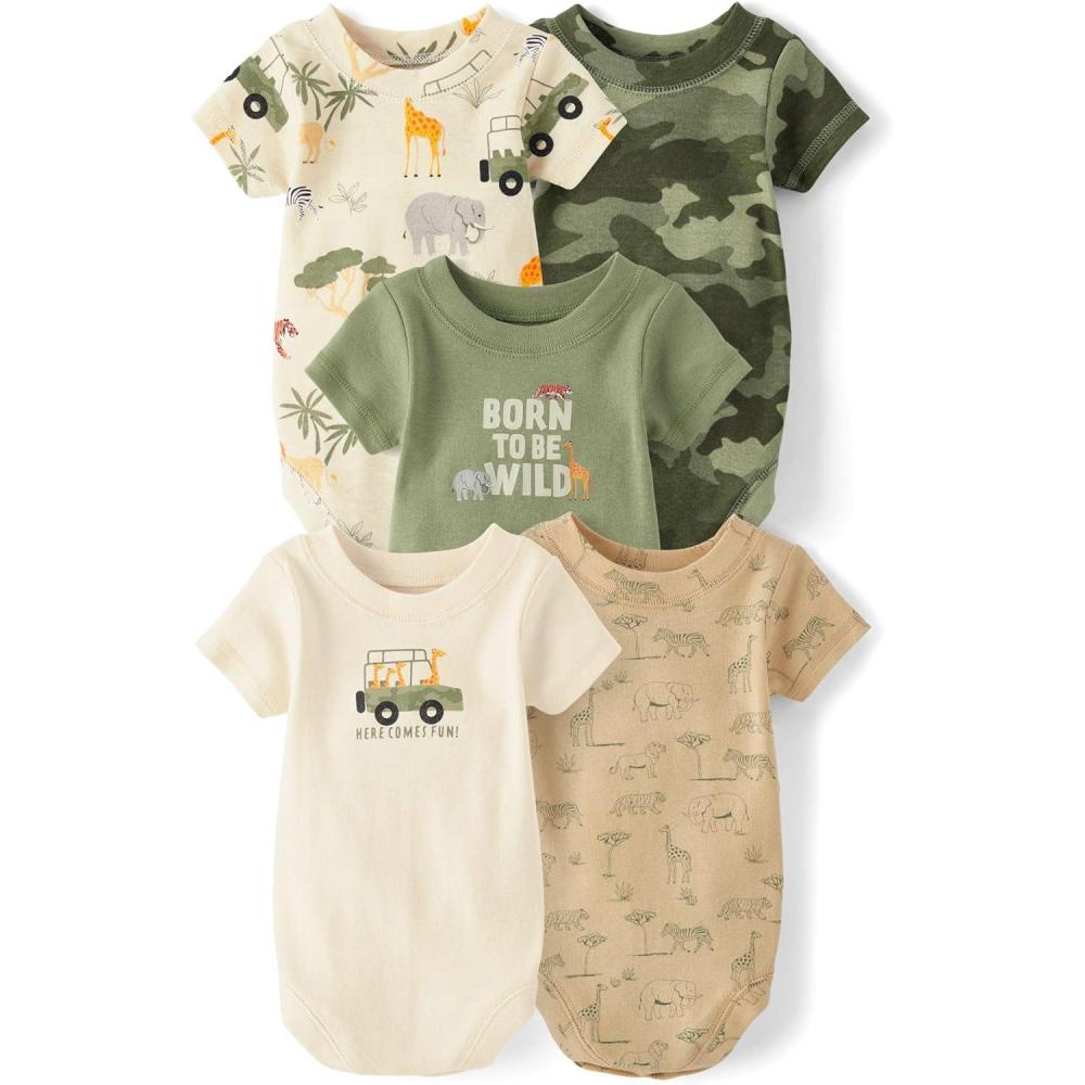 imageThe Childrens Place babyboys And Newborn Short Sleeve Bodysuits MultipacksSafari 5pack