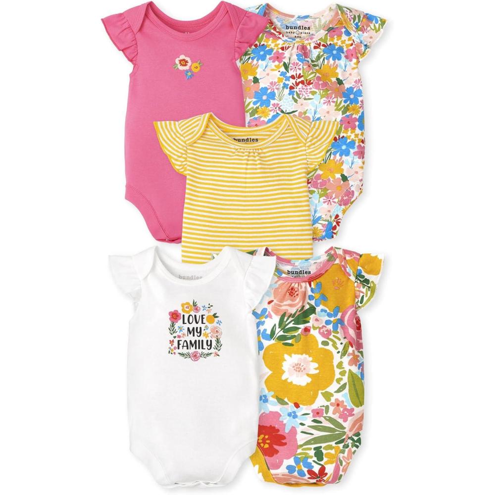 imageThe Childrens Place babyboys And Newborn Short Sleeve Bodysuits MultipacksSummer Floral 5pack