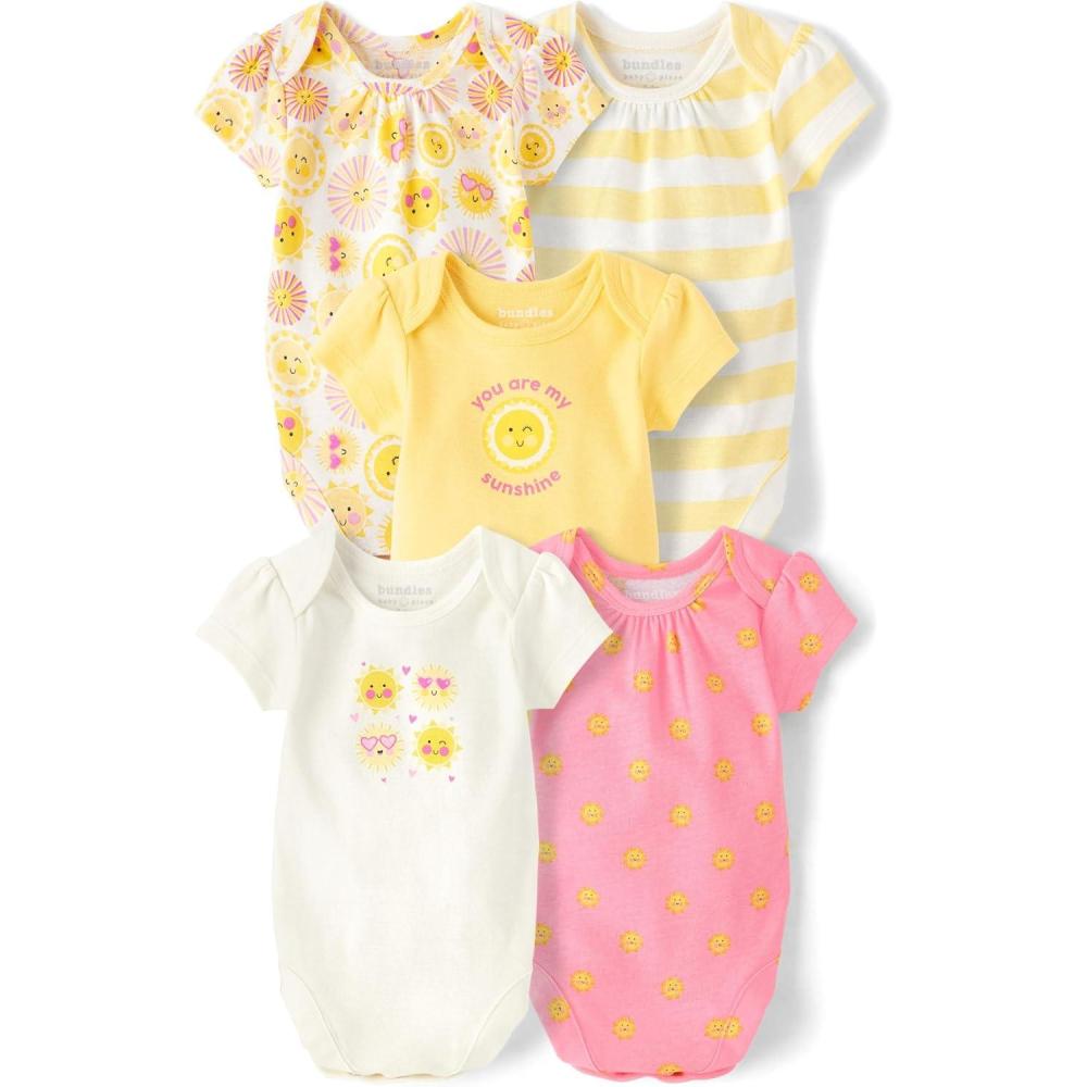 imageThe Childrens Place babyboys And Newborn Short Sleeve Bodysuits MultipacksSunshine Yellow 5pack