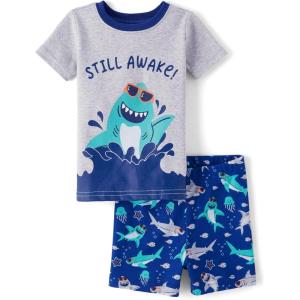 imageThe Childrens Place Baby Boys and Newborn Snug Fit 100 Cotton Sleeve Top and Shorts 2 Piece Pajama SetShark