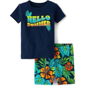 imageThe Childrens Place Baby Boys and Newborn Snug Fit 100 Cotton Sleeve Top and Shorts 2 Piece Pajama SetSummer