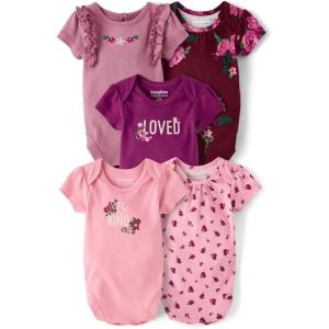 imageThe Childrens Place babyboys And Newborn Short Sleeve Bodysuits MultipacksPink Floral 5pack