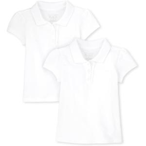imageThe Childrens Place Girls Toddler Mulipack Short Sleeve Ruffle Pique PolosWhite 2pack