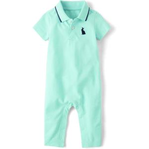 imageThe Childrens Place babyboys And Newborn Short Sleeve RomperBunny Embroidered Aqua Polo