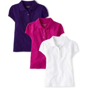 imageThe Childrens Place Short Sleeve Ruffle Pique PolomultipacksAurora PinkRegal VioletWhite 3pack