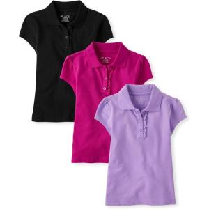 imageThe Childrens Place Short Sleeve Ruffle Pique PolomultipacksBlackAurora PinkPurple 3pack