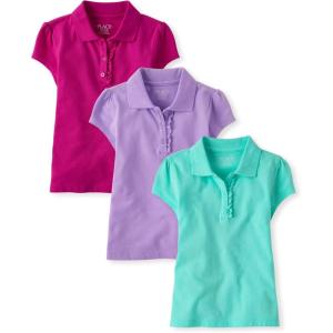 imageThe Childrens Place Short Sleeve Ruffle Pique PolomultipacksSeafrostAurora PinkPurple 3pack