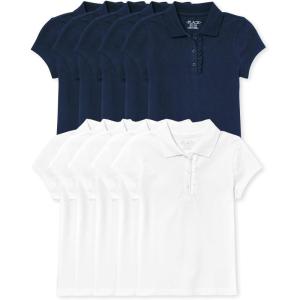imageThe Childrens Place Short Sleeve Ruffle Pique PolomultipacksTidalWhite 10pack