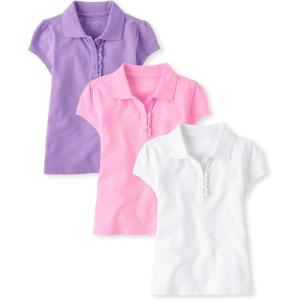 imageThe Childrens Place Short Sleeve Ruffle Pique PolomultipacksWhiteSparkle PinkPurple 3pack