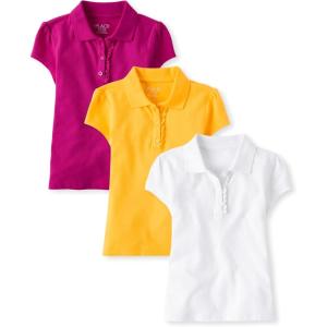 imageThe Childrens Place Short Sleeve Ruffle Pique PolomultipacksYellowAurora PinkWhite 3pack