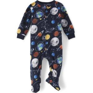 imageThe Childrens Place Baby Boys and Toddler Fleece Long Sleeve Zip Front One Piece Footed PajamasSleep ampamp PlayNavy Planets