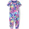 imageThe Childrens Place Baby Girls and Toddler Snug Fit 100 Cotton Short Sleeve ZipFront One Piece Footless PajamaPurple Tropical Palms
