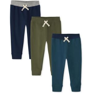 imageAnd Toddler Boy Active Striped Fleece Jogger Pants 2packBlueGreenTeal 3 Pack