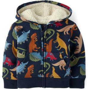 imageThe Childrens Place And Toddler Long Sleeve Sherpa Lined Zipfront Hoodie SweatshirtBlue Dino