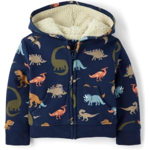 imageThe Childrens Place And Toddler Long Sleeve Sherpa Lined Zipfront Hoodie SweatshirtTidal Dinos