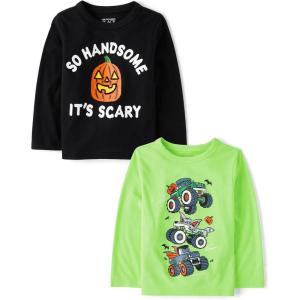 imageThe Childrens Place Baby Boys and Toddler All HolidaysBirthdays Long Sleeve Graphic TShirts2 PackMonster TrucksScary Handsome