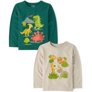 imageThe Childrens Place Baby Boys and Toddler Assorted Everyday Long Sleeve Graphic TShirtsmultipacksDinoJungle Animals