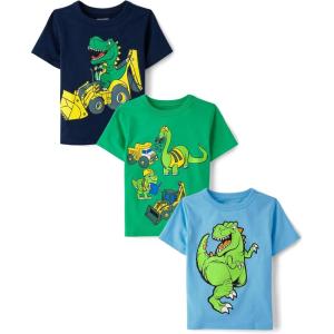 imageThe Childrens Place Baby Boys and Toddler Dino Short Sleeve Graphic TShirtsmultipacksDino Construction 3pack