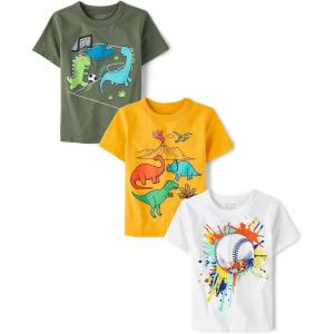 imageThe Childrens Place Baby Boys and Toddler Dino Short Sleeve Graphic TShirtsmultipacksDino VolcanoSoccerBaseball 3pack