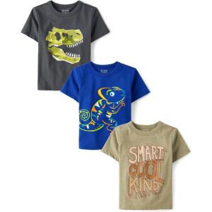 imageThe Childrens Place Baby Boys and Toddler Dino Short Sleeve Graphic TShirtsmultipacksIguanaCamo DinoSmart Cool