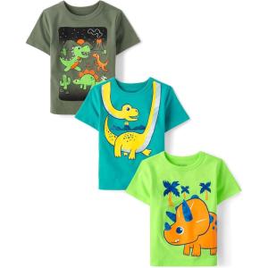 imageThe Childrens Place Baby Boys and Toddler Dino Short Sleeve Graphic TShirtsmultipacksNight DinosDinosTropical Dino