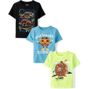 imageThe Childrens Place Baby Boys and Toddler Dino Short Sleeve Graphic TShirtsmultipacksSmart CookieDonutDinos