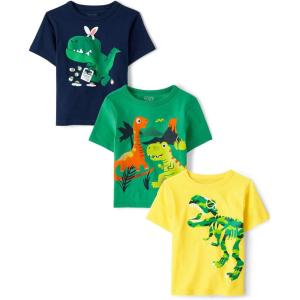 imageThe Childrens Place Baby Boys and Toddler Dino Short Sleeve Graphic TShirtsmultipacksVolcanoBunny DinoCamo Dinos