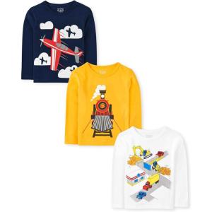 imageThe Childrens Place Baby Boys and Toddler DinoAnimalsSharks Long Sleeve Graphic TShirts3 PackTrainStreet VehiclesAirplane