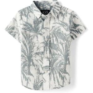 imageThe Childrens Place Baby Boys and Toddler Poplin Short Sleeve Button Down ShirtFin Gray Tropical