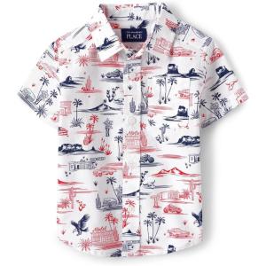 imageThe Childrens Place Baby Boys and Toddler Poplin Short Sleeve Button Down ShirtUsa Road Trip