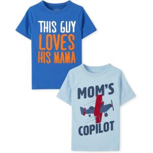 imageThe Childrens Place Baby Boys and Toddler Short Sleeve Graphic 2Pack TShirt Blue and Light Blue 4T US