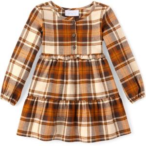 imageThe Childrens Place Baby Girls Plaid Flannel Woven Tiered DressHay Stack Plaid