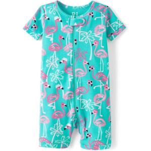 imageThe Childrens Place Baby Girls and Newborn 100 Cotton Short Sleeve Zip Front One Piece Footless PajamasFlamingos