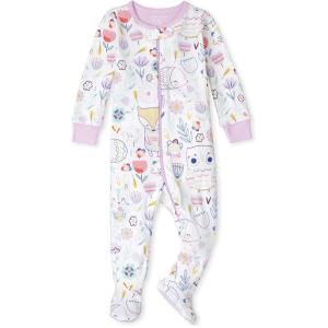imageThe Childrens Place Baby Girls and Toddler 100 Cotton Long Sleeve Zip Front One Piece Footed PajamasSleep ampamp PlayWhite Woodland Critters
